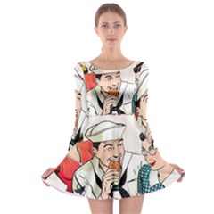 Retro Sailor Eating Cookie Long Sleeve Skater Dress by snowwhitegirl