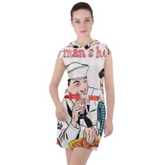 Retro Sailor Eating Cookie Drawstring Hooded Dress