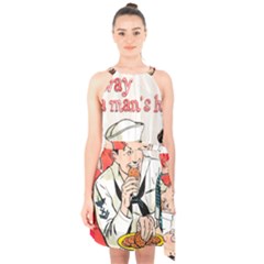 Retro Sailor Eating Cookie Halter Collar Waist Tie Chiffon Dress by snowwhitegirl