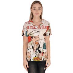 Retro Sailor Eating Cookie Women s V-neck Scrub Top by snowwhitegirl