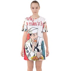 Retro Sailor Eating Cookie Sixties Short Sleeve Mini Dress by snowwhitegirl