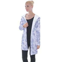 Blue Floral Longline Hooded Cardigan