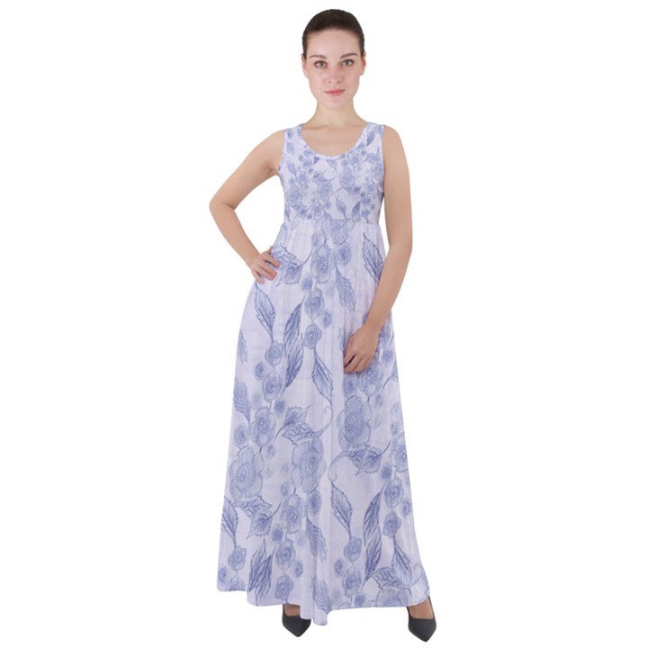 Blue Floral Empire Waist Velour Maxi Dress