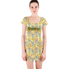 Paisley Yellow Sundaes Short Sleeve Bodycon Dress by snowwhitegirl