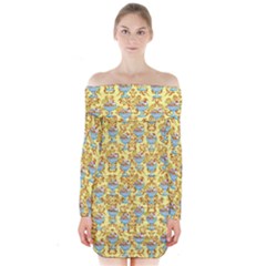 Paisley Yellow Sundaes Long Sleeve Off Shoulder Dress by snowwhitegirl