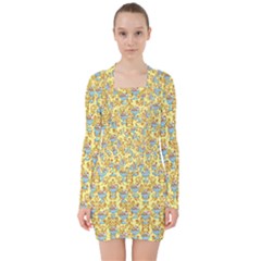 Paisley Yellow Sundaes V-neck Bodycon Long Sleeve Dress by snowwhitegirl