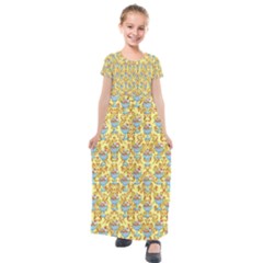 Paisley Yellow Sundaes Kids  Short Sleeve Maxi Dress by snowwhitegirl