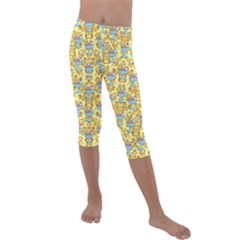 Paisley Yellow Sundaes Kids  Lightweight Velour Capri Leggings 