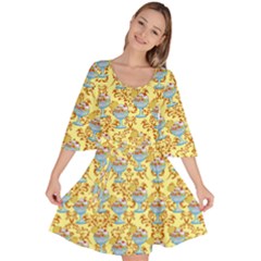 Paisley Yellow Sundaes Velour Kimono Dress