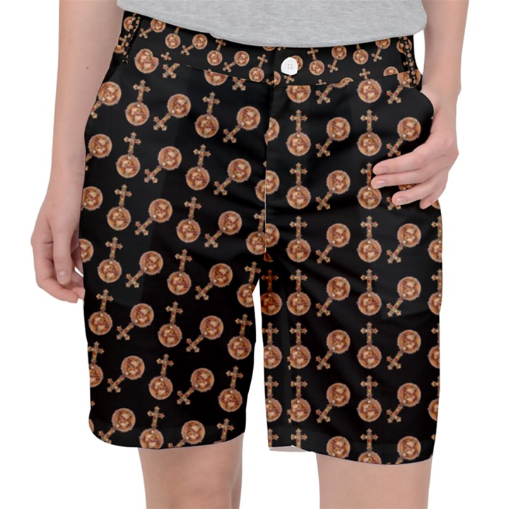 Victorian Crosses Black Pocket Shorts