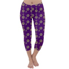 Victorian Crosses Purple Capri Winter Leggings  by snowwhitegirl