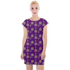 Victorian Crosses Purple Cap Sleeve Bodycon Dress