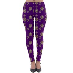 Victorian Crosses Purple Lightweight Velour Leggings by snowwhitegirl