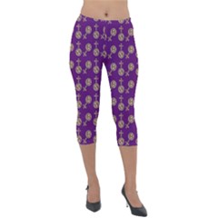 Victorian Crosses Purple Lightweight Velour Capri Leggings  by snowwhitegirl