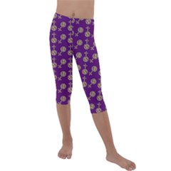 Victorian Crosses Purple Kids  Lightweight Velour Capri Leggings 