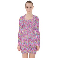 Paisley Pink Sundaes V-neck Bodycon Long Sleeve Dress by snowwhitegirl