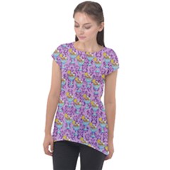 Paisley Lilac Sundaes Cap Sleeve High Low Top