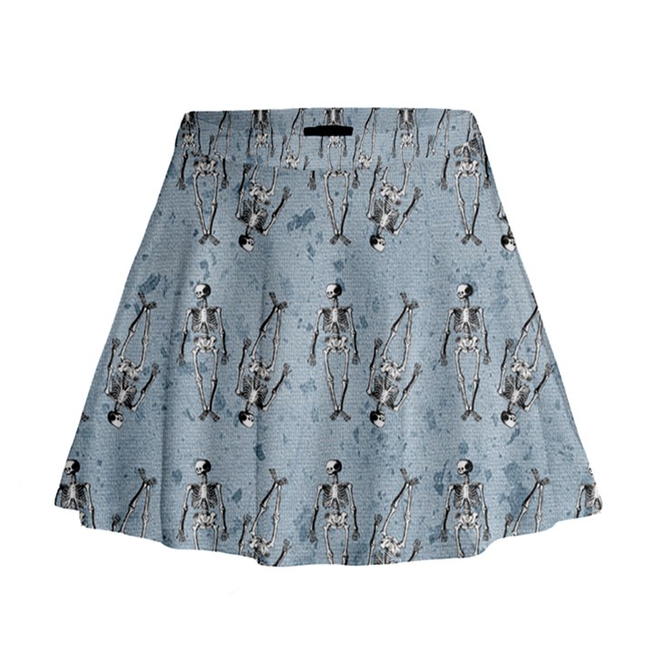 Skeleton Blue Background Mini Flare Skirt