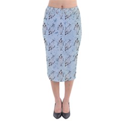 Skeleton Blue Background Velvet Midi Pencil Skirt by snowwhitegirl