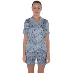 Skeleton Blue Background Satin Short Sleeve Pyjamas Set by snowwhitegirl