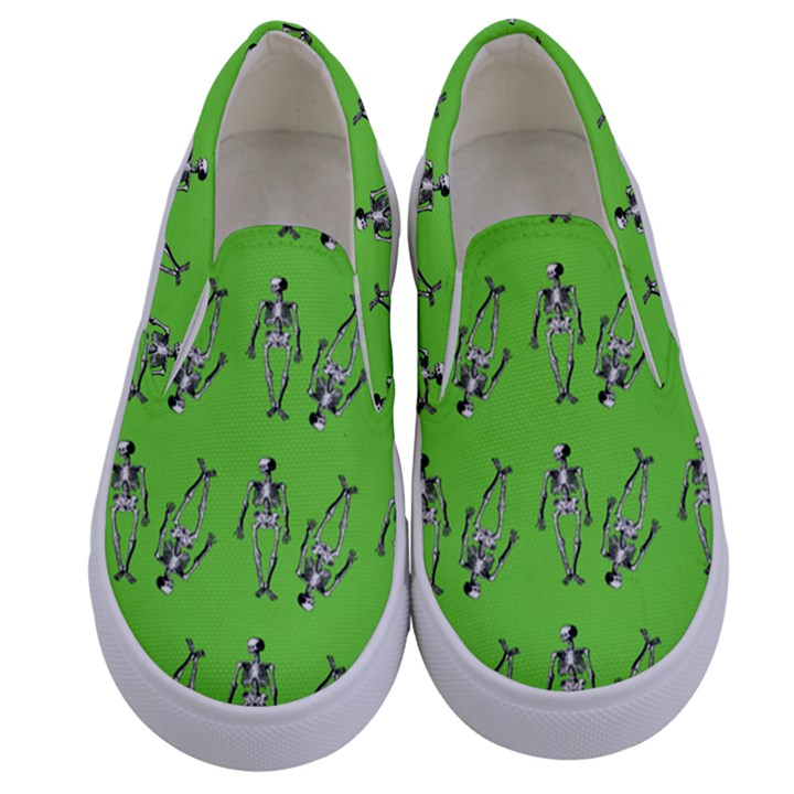 Skeleton Green Kids  Canvas Slip Ons