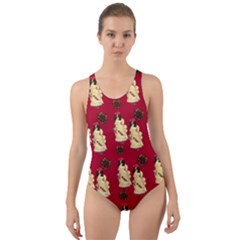 Victorian Skeleton Red Cut-out Back One Piece Swimsuit by snowwhitegirl