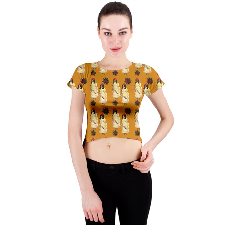 Victorian Skeleton Orange Crew Neck Crop Top