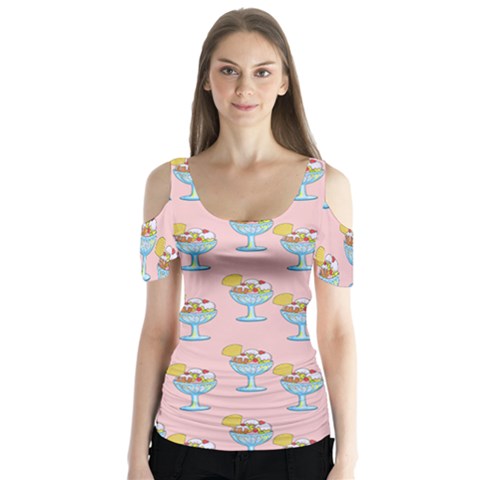 Ice Cream Sundae Pink Butterfly Sleeve Cutout Tee  by snowwhitegirl