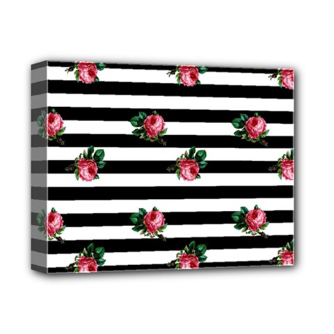 Black Stripes Roses Deluxe Canvas 14  X 11  (stretched) by snowwhitegirl