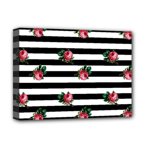 Black Stripes Roses Deluxe Canvas 16  X 12  (stretched)  by snowwhitegirl