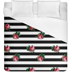 Black Stripes Roses Duvet Cover (king Size) by snowwhitegirl