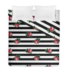 Black Stripes Roses Duvet Cover Double Side (full/ Double Size) by snowwhitegirl