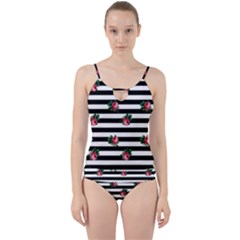 Black Stripes Roses Cut Out Top Tankini Set by snowwhitegirl