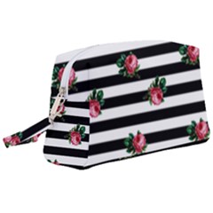 Black Stripes Roses Wristlet Pouch Bag (large)