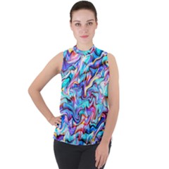 Ml 114 Mock Neck Chiffon Sleeveless Top