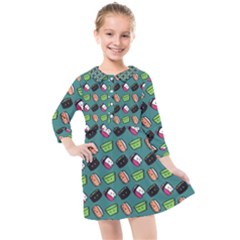 That Is How I Roll - Turquoise Kids  Quarter Sleeve Shirt Dress by WensdaiAmbrose