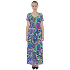 Leaves Leaf Nature Ecological High Waist Short Sleeve Maxi Dress