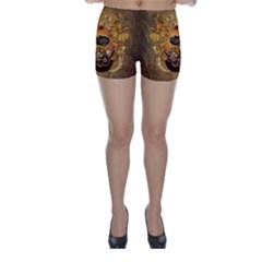 Awesome Steampunk Easter Egg With Flowers, Clocks And Gears Skinny Shorts by FantasyWorld7