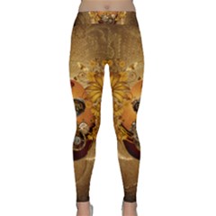 Awesome Steampunk Easter Egg With Flowers, Clocks And Gears Classic Yoga Leggings