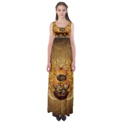 Awesome Steampunk Easter Egg With Flowers, Clocks And Gears Empire Waist Maxi Dress by FantasyWorld7