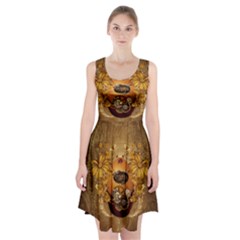 Awesome Steampunk Easter Egg With Flowers, Clocks And Gears Racerback Midi Dress by FantasyWorld7