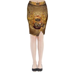 Awesome Steampunk Easter Egg With Flowers, Clocks And Gears Midi Wrap Pencil Skirt by FantasyWorld7