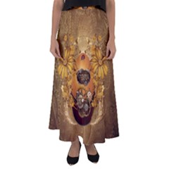 Awesome Steampunk Easter Egg With Flowers, Clocks And Gears Flared Maxi Skirt by FantasyWorld7