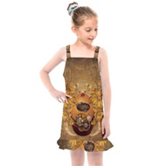 Awesome Steampunk Easter Egg With Flowers, Clocks And Gears Kids  Overall Dress by FantasyWorld7