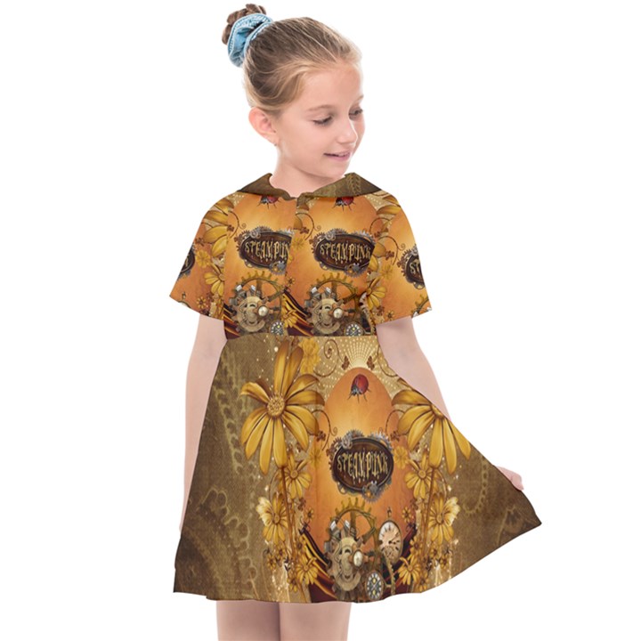 Awesome Steampunk Easter Egg With Flowers, Clocks And Gears Kids  Sailor Dress