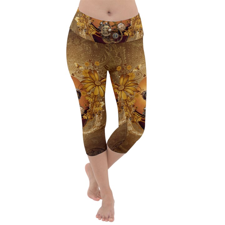 Awesome Steampunk Easter Egg With Flowers, Clocks And Gears Lightweight Velour Capri Yoga Leggings