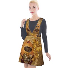 Awesome Steampunk Easter Egg With Flowers, Clocks And Gears Plunge Pinafore Velour Dress