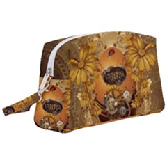 Awesome Steampunk Easter Egg With Flowers, Clocks And Gears Wristlet Pouch Bag (large)