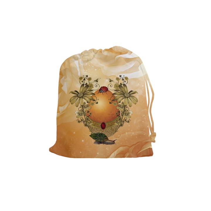 Wonderful Easter Egg With Flowers And Snail Drawstring Pouch (Medium)