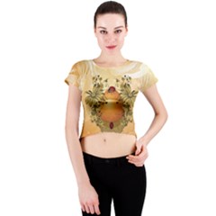 Wonderful Easter Egg With Flowers And Snail Crew Neck Crop Top by FantasyWorld7